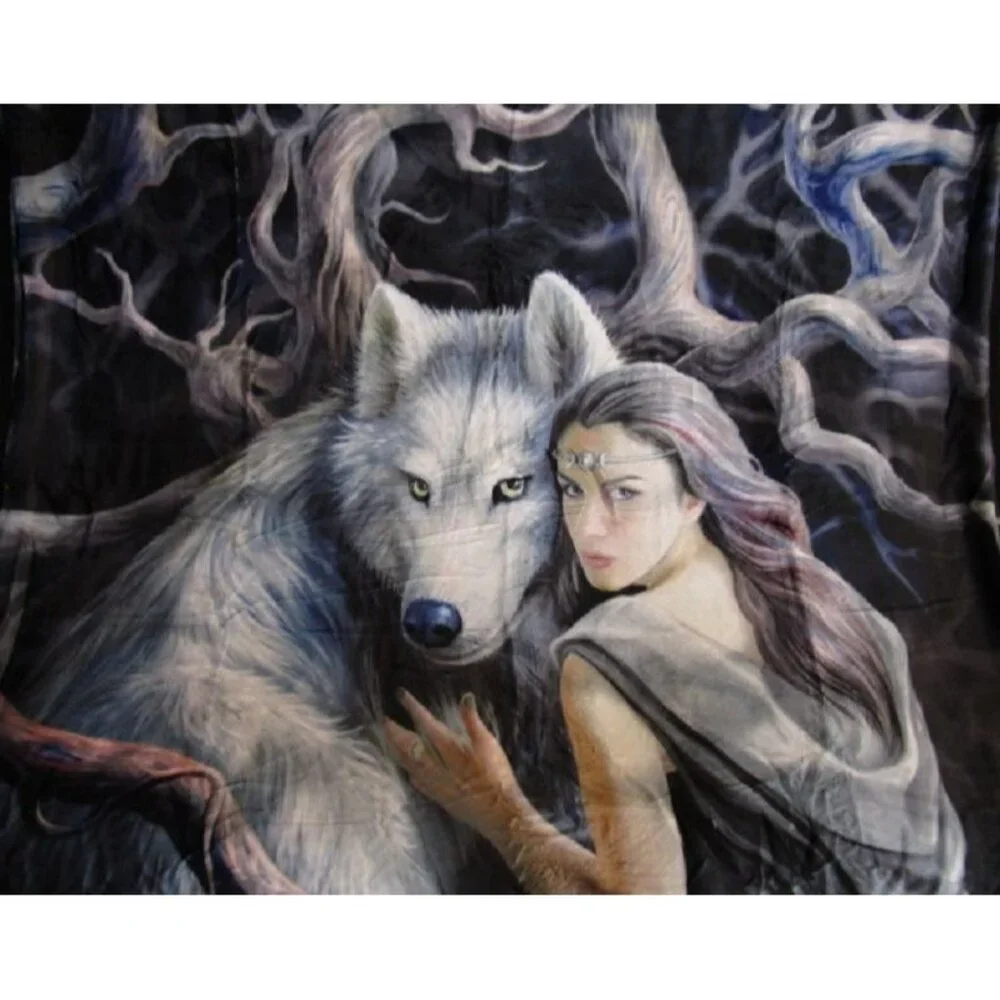 New Anne Stokes Soul Bond Fairy Wolf Plush Throw Gift Blanket Sherpa Angel Art